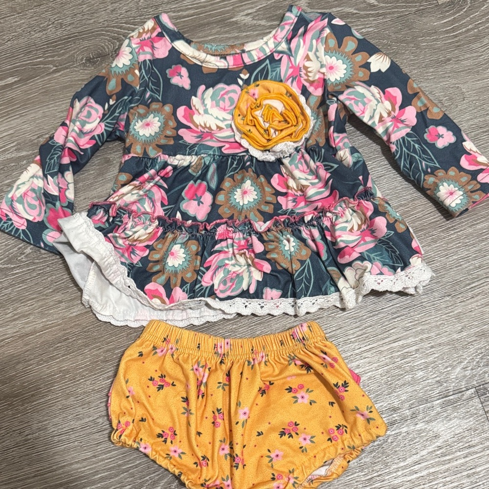 Floral Baby Outfit with Yellow Bloomers